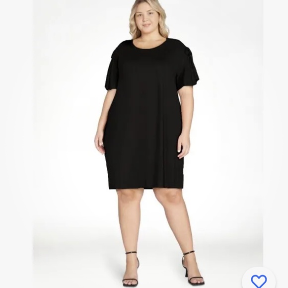 Terra and Sky Women’s Plus Size Black Ruched Shoulder Knit Dress 2X (20W-22W) - Picture 2 of 8